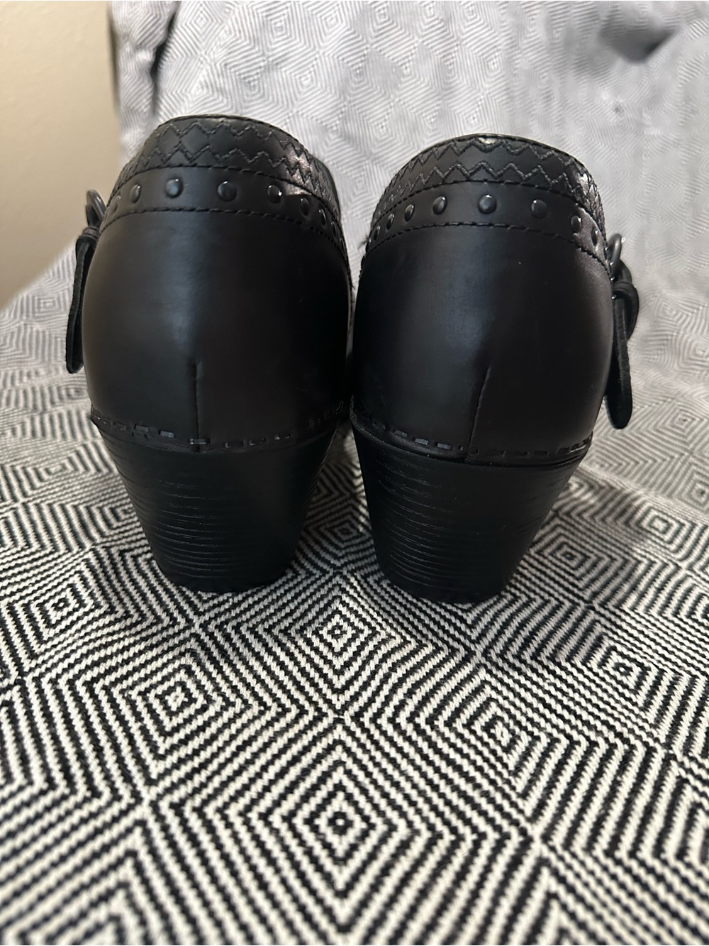 Dansko Makenna Black Leather Mary Jane Studded Heel Clogs Size 42 Comfort - Picture 9 of 16
